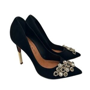 Carrano Suede Shoes Women's Size 7 Black Embellished Stiletto Heel Pumps